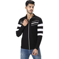 Black Collection Men's Black, White Color Block Zipper T Shirt(Sku: Bcn019_Bw_Xl)