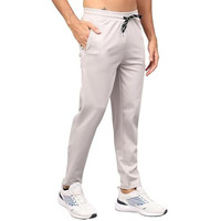 Unifringe Men 4 Way Lycra Back Pocket Solid Gym, Yoga & Sports Wear Stretchable Dry Fit Mid Rise Track Pant With Side Zipper Pockets Light Grey Medium