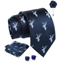Axlon Navy Blue Animal Print Tie For Men  Formal Ties Set With Pocket Square & Tie Pin Clip For Mens, Silk Neckties Gift Sets For MenS (Ax24_26)