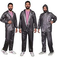 Allextreme Raincoat Set With Drawstring Hem Adjustable Hood & Pants Rain Gear Wet Weather Protection Rainsuit With Carrying Pouch (Dark Grey, Xxl)