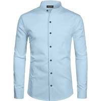 Mildin Men's Regular Cotton Blend Sky Blue Slim Fit Solid Button Down Mandarin Chinese Collar Full Sleeve Curved Hemline Casual Shirt (Sky Blue Chinese 2 - L)