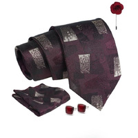 Axlon Wine Geometric Tie For Men  Formal Ties Set With Pocket Square & Tie Pin Clip For Mens, Silk Neckties Gift Sets For MenS (Ax24_53)