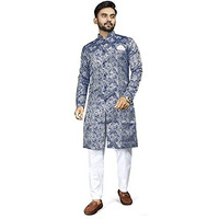Amzira Men's Ethnic Wear Blue Traditional Indo Western Set - Stylish Kurta And Dhoti With Elegant Design, Ideal For Special Occasions, Celebrations, And Parties, Comfortable And Trendy Fit