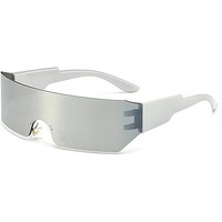 4Flaunt Futuristic Series Shield Wraparound Sunglasses | Trendy Rimless One-Piece Shades For Men & Women (C5 - Silver/Silver Mirrored)