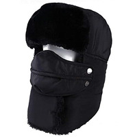 Hiver Tropper Hat Balaclavas Fleece With Thick Full Cover For Winter Dust Wind, Winter Special Multi Purpose Cap Trekking Ski Hat With Ear Flap And Ski Windproof Mask Black