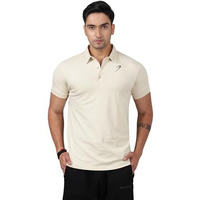 Fuaark Men's Slim Fit Polo T-Shirt (Beige, Small)