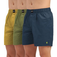 Freecultr Regular Fit Ultralight All Day Boxer Shorts For Men | 100% Cotton Fabric, Dual Deep Side Pocket, Microfibre Waistband Size L Pack Of 3-Hawaiian Blue,Absinthe Green,Yellow