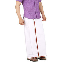 Prakasam Cotton White With Maroon Border Single Dhoti For Men (1.28X2.00 Mtrs)