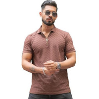 Maniac || Mens || Kite || Textured || Polo Neck || Half Sleeve || Cotton || Brown || Slim Fit || Tshirt