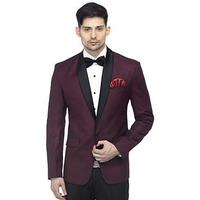 Favoroski Designer Men's Slim Italian Fit Shawl Collar Tuxedo Suit Blazer (Wine, S)