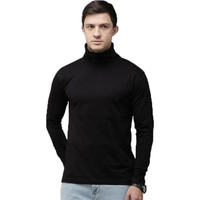 Alone Eagle Casual Wear Cotton Plain Full Sleeve Turtle Neck T Regular Fit Shirt For Men (Black, L)