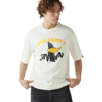 Bewakoof Official Looney Tunes Merchandise Daffy Duck Men's Graphic Print Oversized Fit Half Sleeve Round Neck Cotton Jersey T-Shirt_646664_Beige_2Xl