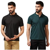 Tagdo Men's Solid Half Sleeve Regular Fit Polo T-Shirt Pack Of 2 (Combo-5165-Blk-Tel-M) Black-Teal