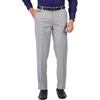 Mc Henry Men's Stretchable Self Design Ash Grey Formal Regular Fit Trousers(Lagrey8802-38_Colour-Ash Grey_Size:38)