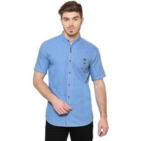 Kuons Avenue Men's Icewash Half Sleeve Casual Denim Shirt | Denim Shirts For Men Half Sleeves(Kaclhs1170M_Icewash_Medium)