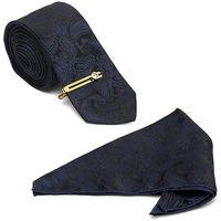 Louis Stitch Mens Space Blue Necktie Italian Silk Suit Tie With Golden Tie Pin Pocket Square American Style Formal Tie Gift Set For Men (Tegpbu024)