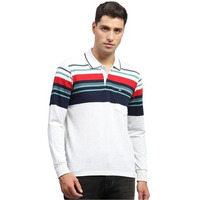 Monte Carlo Mens Striped Navy Blue & White Collar Neck Full Sleeve T-Shirt (224066018-1-42)