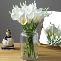 Tied Ribbons Silk 10 Pcs Artificial Calla Lily Flowers Bunch For Vase And Flower Pots (33 Cm Each, White) - Home Decor Item For Centerpiece Living Room Corner Table Decorations (Pot Not Included)