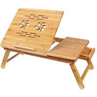 Snazzy Bamboo Laptop Desk, Adjustable Portable Breakfast Serving Bed Tray With Tilting Top Drawer For Surfing Reading Writing Eating (Bamboo) Wood, Beige, 30 X 50 X 22 Cm