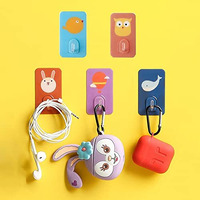 Wolpin Self Adhesive Wall Hooks Waterproof Adhesive Sticky Cartoon Hooks | Hanging Capacity 2 Kg Max | Multipurpose Home Storage (Colorful Hook, Pack Of 5 Pcs), Metal;Polyvinyl Chloride