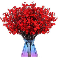 Tied Ribbons Silk Pack Of 5 Artificial Baby Breath Gypsophila Flowers Bunches For Vase Pot Home Decoration (Red) For Home Decor Living Room Side Table Centerpiece (Vase Not Included)