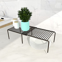 Wolpin Extendable Dish Rack/Storage Shelves For Tiered Floor Standing Or Tabletop Shelf Kitchen Cabinets/Plate Stand/Utensil Rack With Stainless Steel Multipurpose, Black