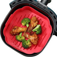 Lecfon Air Fryer Silicone Basket, Square, Red, 8.6 X 8.6 X 2.8 Inches, Dishwasher Safe