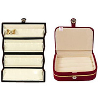 Atorakushon Women's Velvet Combo Jewellery, Ring, Earrings, Necklace Organizer Box (Red & Cream) Set Of 2