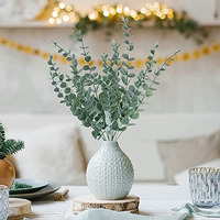Tied Ribbons 5 Pcs Artificial Eucalyptus Gingko Leaves Plants Flowers (Green, 40.64 Cm) For Vase Pot Home Decor Living Room Bedroom Decoration Office Table Top Decorative Items - Polyester
