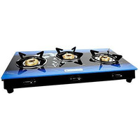 Milton Premium 3 Burner Blue Manual Ignition Glass Top Gas Stove, (Isi Certified)