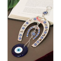 Tied Ribbons Turkish Horse Shoe Blue Evil Eye Wall Hanging For Home Entrance Door Car Office Feng Shui Nazar Battu Pendant Ornament Good Luck Charm And Prosperity Decorative Gift Items (Large) - Metal