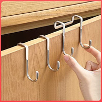 Wolpin 2 Pcs Over The Door Hook Hanger Wall Organiser Detachable Hook Rack For Hanging Towel | Clothes Hanger | Multipurpose Stainless Steel Hooks Nail-Free