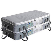 Homestrap Set Of 2 Non-Woven Long Underbed Storage Organizer/Blanket Cover Bag With Transparent Window Side&Front Handle For Quilt,Clothes(Grey,Rectangular)(Featured On Shark Tank),43 Cm,17 Cm