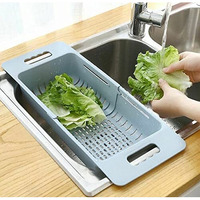 Wolpin Plastic Expandable Kitchen Dish Drainer And Drying Rack Sink Basket For Washing Bowls Utensils Vegetables Fruits Storage Organiser Retractable Up To 48 Cm, Blue