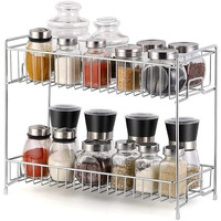 Cri8Hub Heavy Big Size Stainless Steel Spice 2-Tier Floor Mount Trolley Container For Boxes/Utensils Dishes Plates For Home (Multipurpose Kitchen Storage Shelf Shelves Holder Stand Rack,Tiered Shelf)