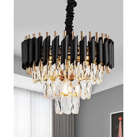 Jagat Janni Enterprises || Black Mamba Chandelier With Stainless Steel Tube Crystal Chandelier,Black Gold + Free Usb Gift + 3 Color Led Light (400Mm)