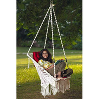 Patiofy Rectangle Shape Swing/Swing For Balcony/Swing Chair For Adults For Home/Hammock Swing For Adults/Jhoola Jhula W/ Red Square Cushion & Hanging Kit- White-Polyester,91 Cm,66 Cm,156 Cm