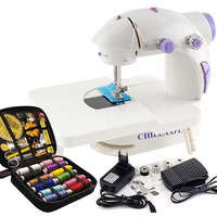 Chillaxplus Sewing Machine With 12 Threads Sewing Kit And Table, Portable Stitching Machine With Foot Pedal, Mini Silai Machine, White