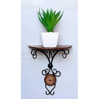 Simran Handicrafts Sheesham Wall Hanging Shelf ,Polished Brass Finish,Set Of 1,Brown