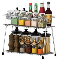 12For Collection 1Pcs Stainless Steel 2 Layer Spice Rack Corner Storage Rack And Spice Container Rack For Kitchen, Storage Shelf Rack Spice Rack Multipurpose Storage Rack For Kitchen (Silver, 1 Pc)