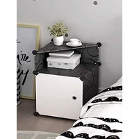 Lukzer Polyvinyl Chloride Pvc Multipurpose Single Cube Storage Organizer Unit Bed Side Table Type Rack Diy Shelf Cabinet Space Saver (Black, White, 52 X 35 X 35 Cm)(Square)