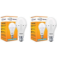 Wipro Garnet 9W Led Emergency Bulb | Cool Day White (6500K) | B22 Led Bulb Base | Inverter Bulb For Home, With 4 Hours Battery Back Up| Li-Ion Battery | Over Charging Protection | Pack Of 2