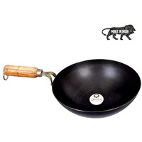 Akky Original Iron/Loha Kadhai/Fry Kadhai Bottom Deep Chinese Wok With Wooden Handle For Frying And Cooking (10 Inch / 25.4 Cm), 2.5L