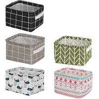 Xamile Foldable Mini Square Storage Basket - Set Of 5 Small Collapsible Canvas Containers Organizers With Handle(Cotton, Black;White;Grey;Blue;Green;Multicolor)