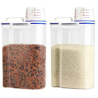 Three65Days 2 Kg Rice Airtight Dry Food Storage Containers,Bpa Free Plastic Storage Bin Dispenser With Pourable Spout,Measuring Cup For Cereal,Lentils,Flour&Baking Supplies - Set Of 2,Transparent