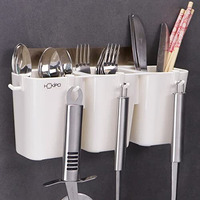 Hokipo Magic Sticker Series Self-Adhesive Wall Mounted Cutlery Holder For Kitchen (White, Plastic), Floating Shelves, Standard