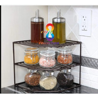 Cr18 Collection Iron 3-Tier Storage Under Sink Rack For Corners, Multipurpose Black Kitchen Plate Dish Corner Shelf Stand Holder