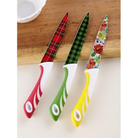 Avmart Stainless Steel Chef's Knife Kitchen Knife Color Printing Santoku Knife & Non-Slip Handle With Blade Cover (Pack Of 3)