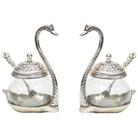 Prince Home Decor & Gifts Aluminium Bowl - 2 Bowl With 2 Spoon And 2 Cover, Silver, Transparent, 300 Ml