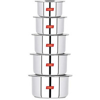 Sumeet Induction & Gas Stove Friendly Stainless Steel 5 Pcs Big Size Container Set/Tope/Cookware Set With Lids (1 Ltr To 3 Ltr), 10 Pcs Set, White